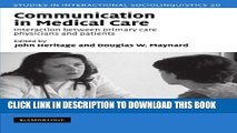New Book Communication in Medical Care: Interaction between Primary Care Physicians and Patients