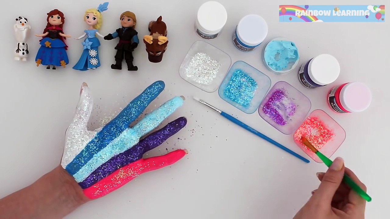 Disney Frozen Body Painting Learning Colors for Children with Finger Family Nursery Rhymes