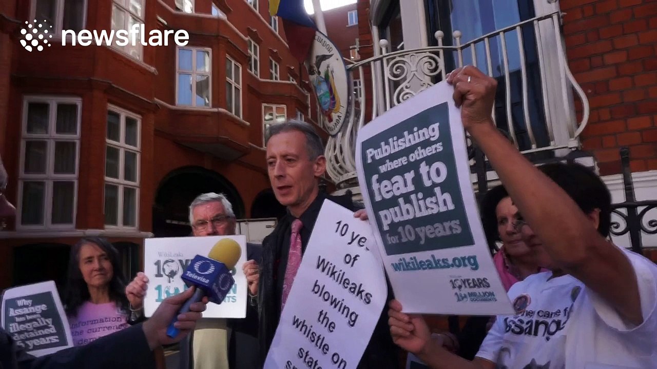 Outside the Ecuadorian Embassy in London on Wikileaks' 10th Anniversary