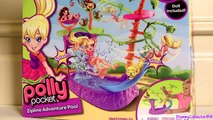 Polly Pocket Zip N Splash Playset Zip-Line Waterfall Adventure Pool Party Disney Frozen Elsa Anna