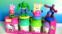 Learn Colors with Play Doh Hello Kitty Using Play-Doh Stampers Peppa Pig, Hulk, SpongeBob, Spiderman