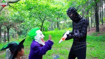 Nerf War Superhero Kids UFO Spiderman and Frozen Elsa Batman Joker Dr. Strange In real life