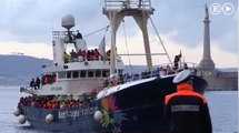 En este barco viajaban algunos de los migrantes rescatados esta semana en el Mediterráneo