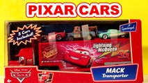 Pixar Cars Mack Transporter Unboxing with Lightning McQueen, Mater, and Flo from the V 8 Cafe