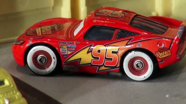 Disney Pixar cars with Lightning McQueen, re enactment scene of Lightning helping Radiator Springs