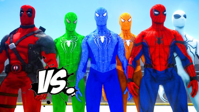 DEADPOOL VS SPIDER-MAN, GREEN SPIDERMAN, ORANGE SPIDERMAN, BLUE SPIDERMAN, WHITE SPIDERMAN