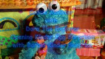 Cookie Monster Count n Crunch visits Dora The Explorer Eating Kinder Egg Surprises with Barbie