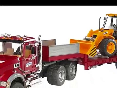 Camion Jouet Bruder Mack Granite avec La Plate Forme et de La Chargeuse Pelleteuse
