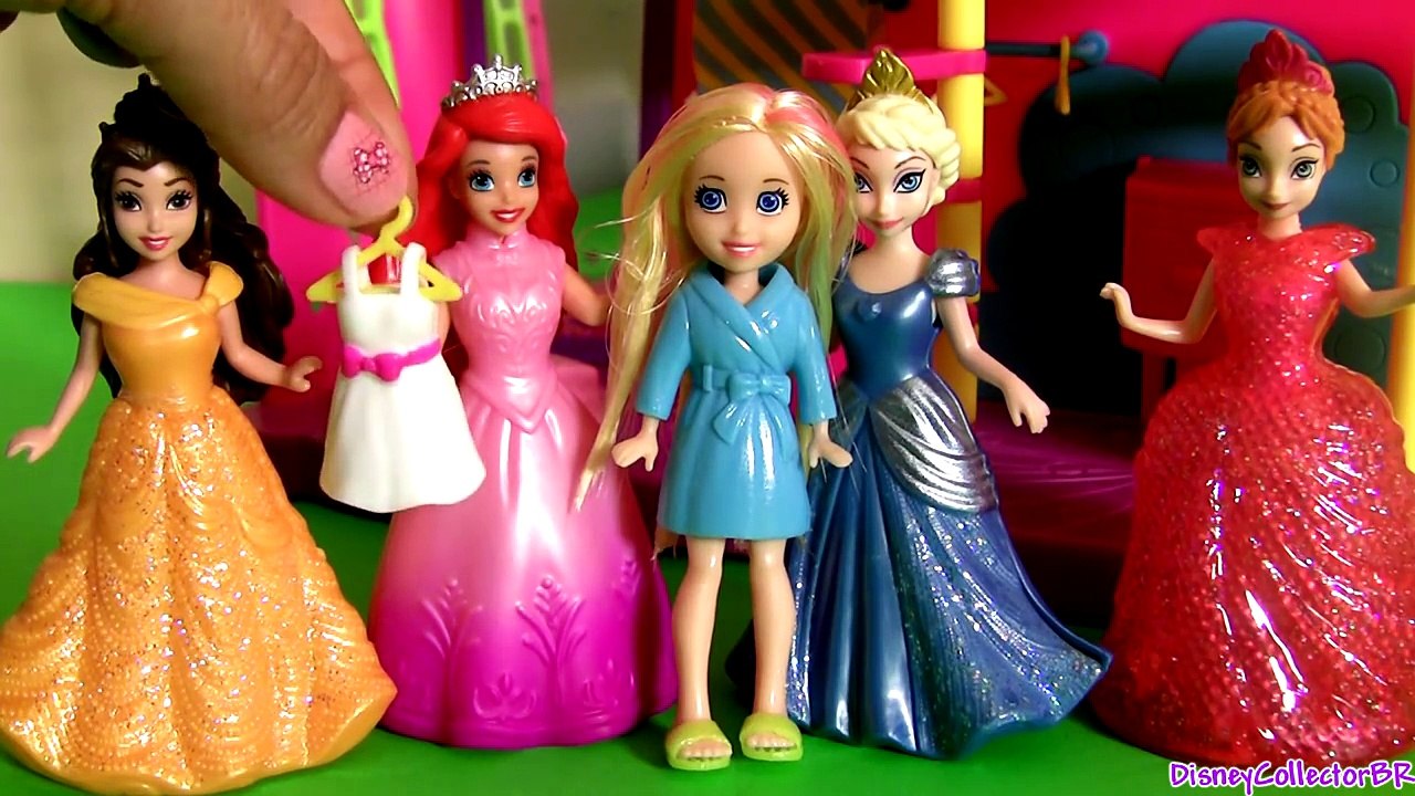 Princess Anna Elsa Belle Ariel Magic Clip Dolls Using Color Changers Polly Pocket Makeover Magiclip