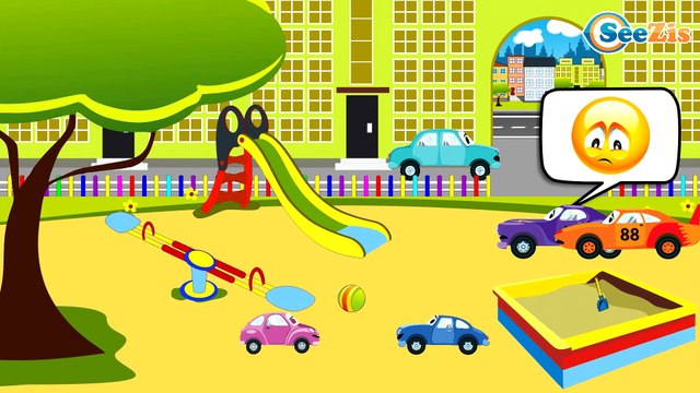 Carros de Carreras rojo y Coche de Policía - Caricaturas de carros - Coches infantiles