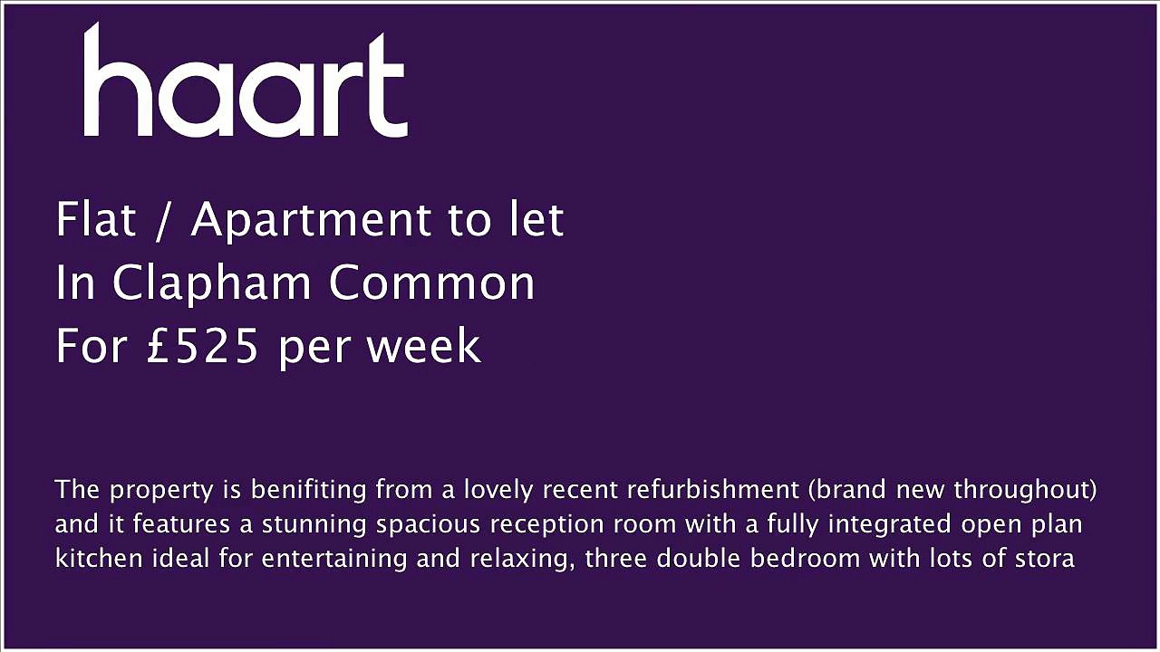 Flat - Apartment to let in Clapham Common for £525 per week