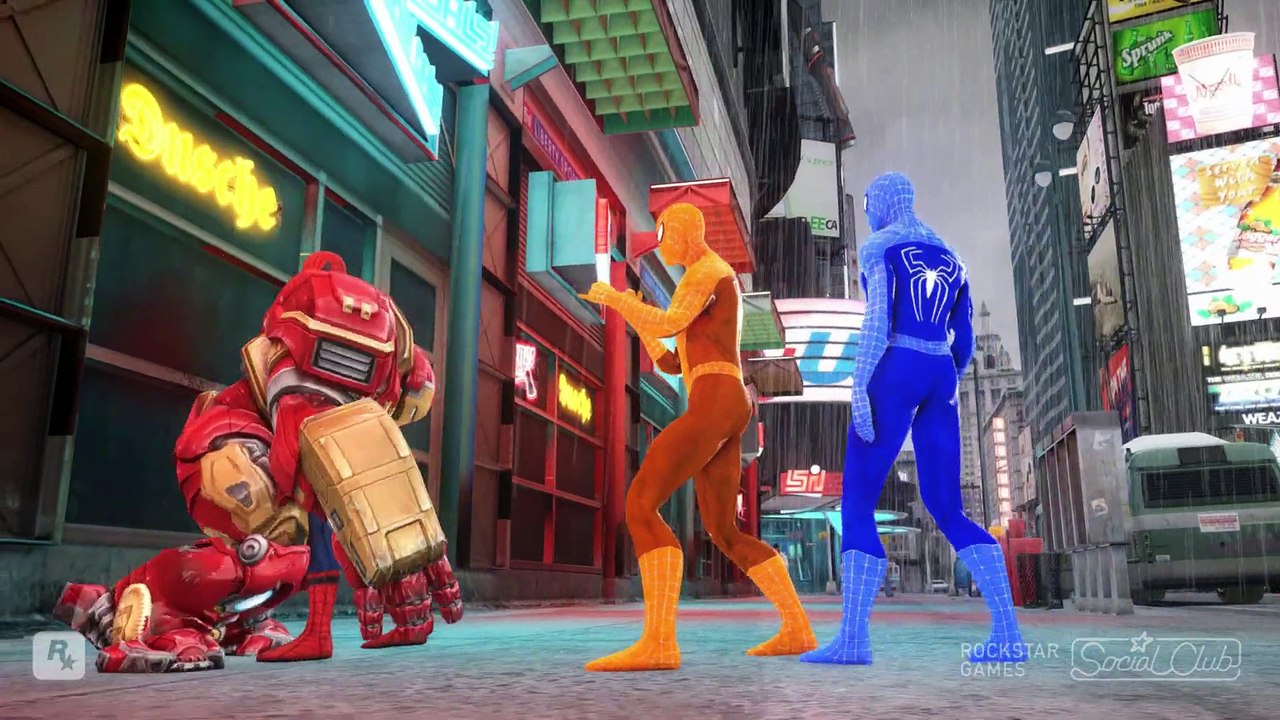 HULKBUSTER VS SPIDERMAN, GREEN SPIDERMAN, BLUE SPIDERMAN, ORANGE SPIDERMAN - IRON MAN VS SPIDERMA