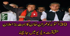 Imran Khan Announced To Close Islamabad On 30th October 2016