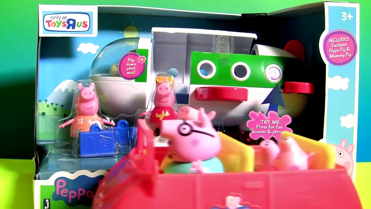 Pig George traveling by Plane in Peppa Pig Holiday Airplane Jet ~ Disney Toys Surprises PJ Masks