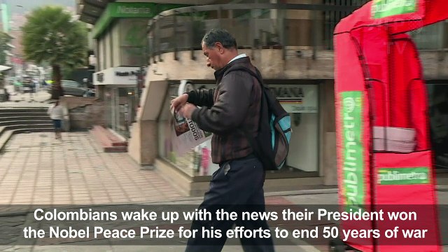 Colombians react to President Santos Nobel Peace Prize