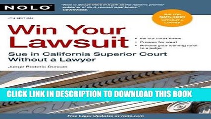 [PDF] Win Your Lawsuit: Sue in California Superior Court Without a Lawyer (Win Your Lawsuit: A