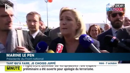 Marine Le Pen souhaite voir Alain Juppé remporter la primaire face à Nicolas Sarkozy