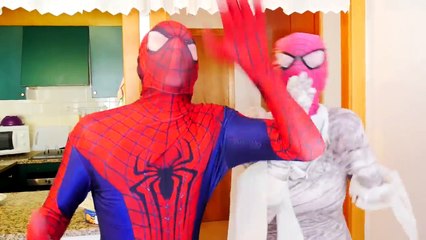 Spiderman vs Pink Spidergirl vs Mummy Pranks in Real Life! Superhero ft Frozen Elsa Pregnant