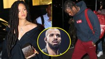 Rihanna and Drake Split Caught Sneaking Travis Scott Into Her Hotel