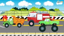 Cars & Trucks Cartoons for children! The Racing Car with Monster Truck - Race in the City
