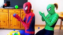 Spiderman w/ Pink Spidergirl Rainbow Colors vs Joker Balls in Real Life! Superhero ft Frozen Elsa