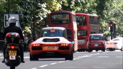 5 Lamborghini Aventadors: CRAZY FLAMES, Loud sounds, Start ups..