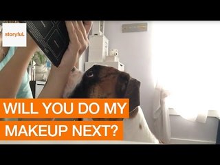 Dog Fascinated by Girl's Makeup Routine