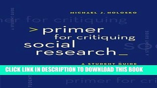 [PDF] Primer for Critiquing Social Research: A Student Guide (Research, Statistics,   Program