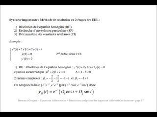 Équations différentielles D3 : D) Résolution analytique des ED linéaires 3ème partie
