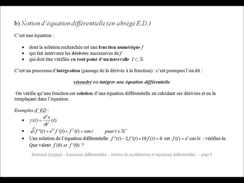 Équations différentielles B1 : B) Notion de modélisation et équations différentielles 1ère partie