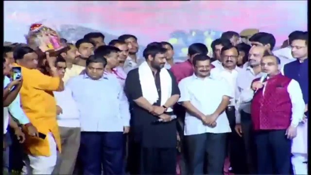 Delhi CM Arvind Kejriwal and Film Star Ajay Devgn at Love-Kush Ram Lila celebrations in Delhi.