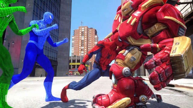 HULKBUSTER VS SPIDERMAN, GREEN SPIDERMAN, BLUE SPIDERMAN, ORANGE SPIDERMAN - IRON MAN VS SPIDERMAN