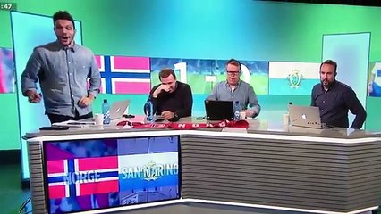 The reaction of the Norwegian TV at the San Marino goal
