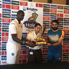 Misbah and Jason Holder - Test series trophy unveiled 2016