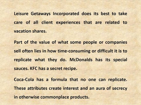 Leisure Getaways Incorporated - On the Importance of Mystique in Selling