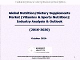 Global Nutrition/Dietary Supplements Market (Vitamins & Sports Nutrition): Industry Analysis & Outlook (2016-2020)