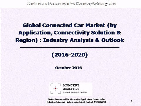 Global Connected Car Market (by Application, Connectivity Solution & Region): Industry Analysis & Outlook (2016-2020)