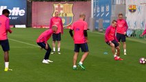 FC Barcelona training session: Messi, Suarez and Neymar reunited this morning
