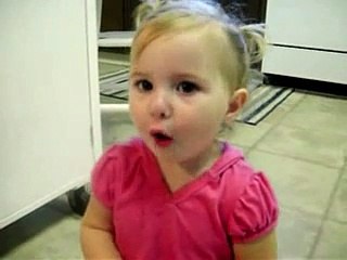 A little girl imitate sounds of some animals