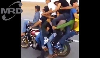 EXTREME 10 People in One Motorcycle WHEELIE !!!