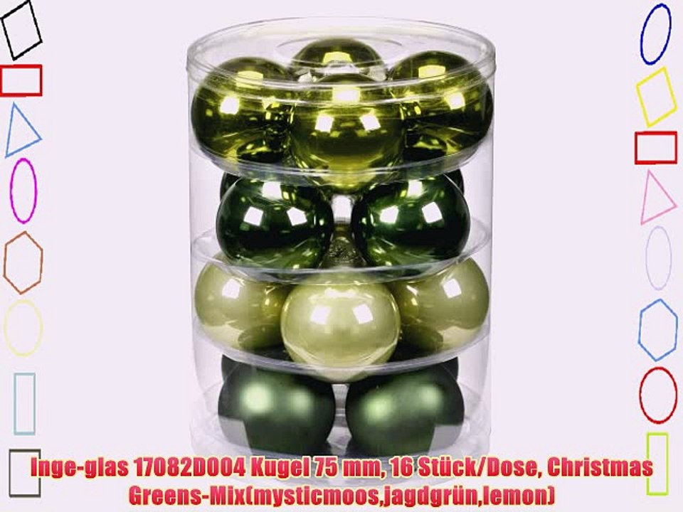 Inge-glas 17082D004 Kugel 75 mm 16 StÃ¼ck/Dose Christmas Greens-Mix(mysticmoosjagdgrÃ¼nlemon)