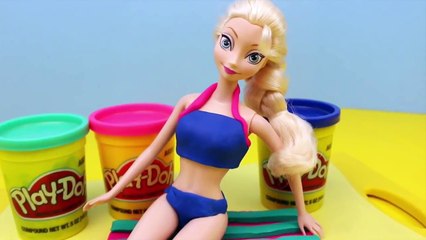 Elsa Play Doh Barbie Frozen Swim Suit Bikini Dress Up Beach Towel by ToysReviewToys