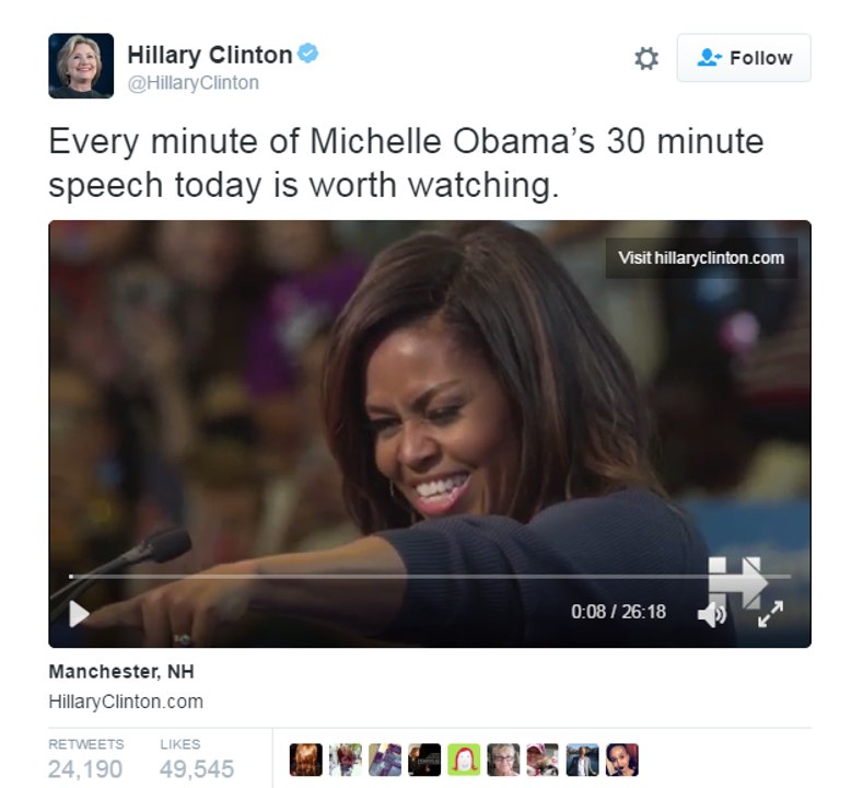 CRAZY REACTIONS ABOUT Michelle Obama's Trump speech for 'sexually assaulting women' (Twitter)