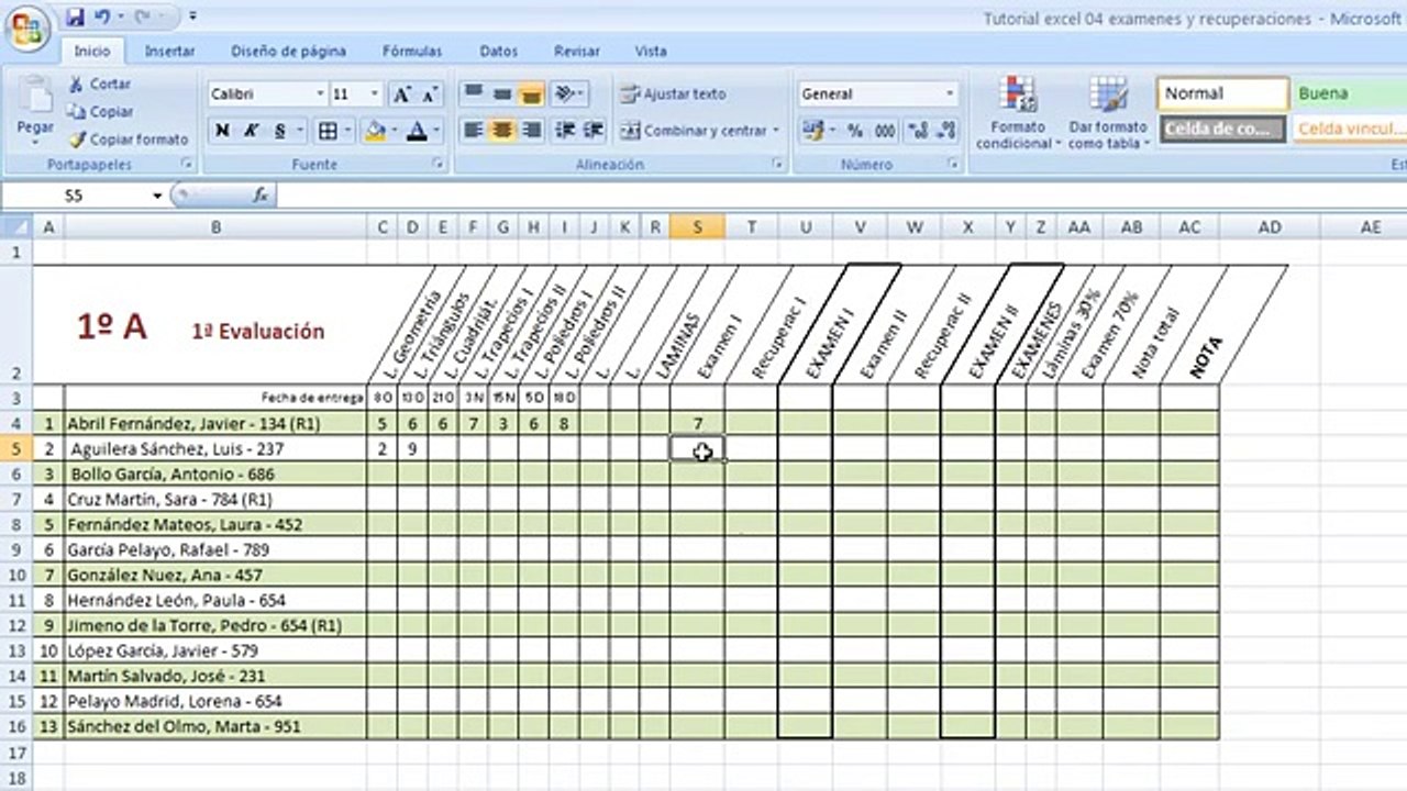 Tutorial Excel (Cap. 7) Examenes y recuperaciones