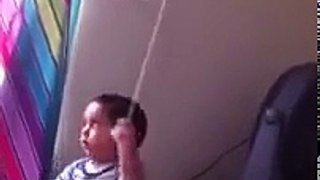 Baby excited and pulling curtains drops the whole structure