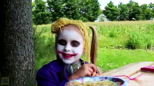 Spiderman _ Frozen Elsa’s BANANA RIDE! w_ Joker Pink Spidergirl Maleficent Kids Toys! Superhero Fun