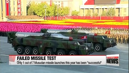 N. Korea unsuccessfully launches another Musudan missile on Saturday