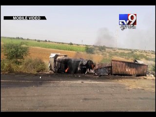 Patan : Tanker-Truck burst into flames after head on crash, No casualty reported - Tv9