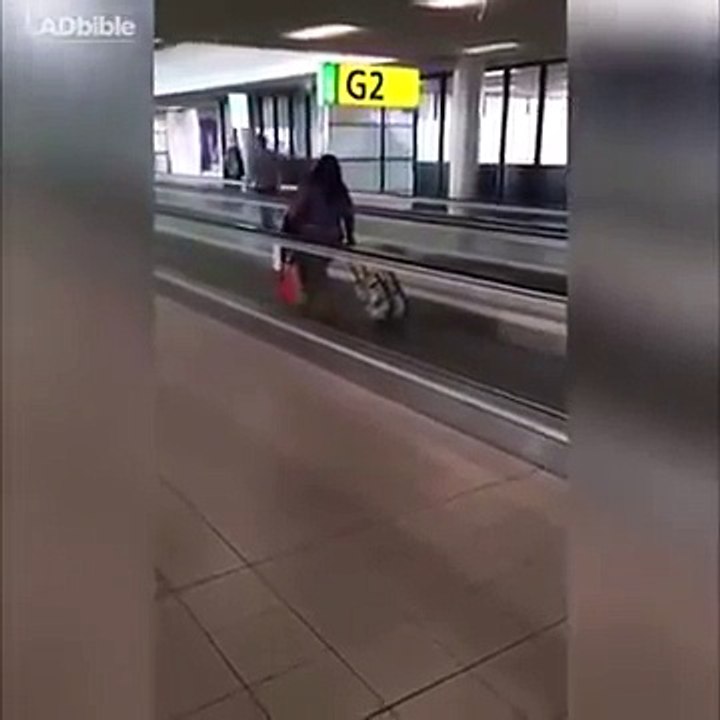 Elle prend le tapis roulant de l'aéroport à con...