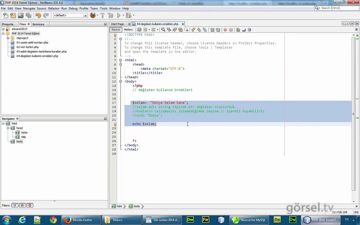 PHP EgitimSeti 12 - değişkenlerin kullanımı 2